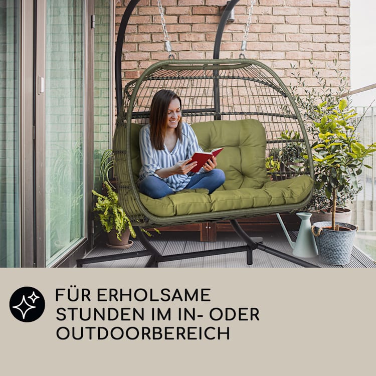 Biarritz Double Hängesessel Zweier PE Aluminium Polyrattan 260 kg Zweisitzer | Dunkelgrün