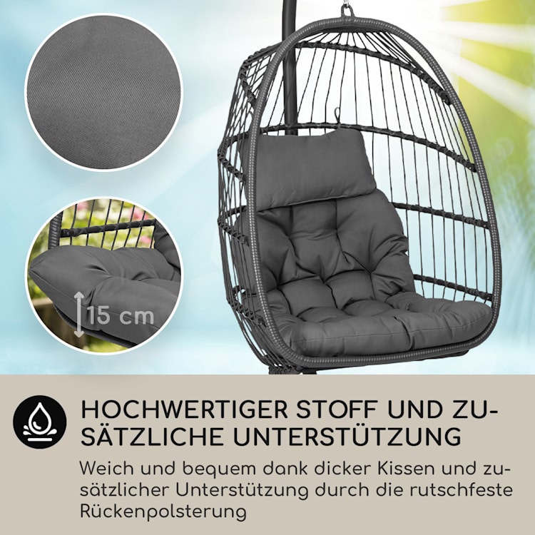 Biarritz Fauteuil suspendu individuel Coussin d'assise polyester Aluminium Polyrotin 130 kg Monoplace | Gris