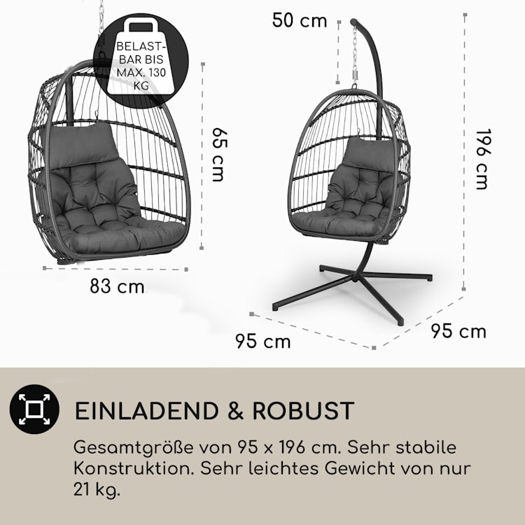 Biarritz Fauteuil suspendu individuel Coussin d'assise polyester Aluminium Polyrotin 130 kg Monoplace | Gris
