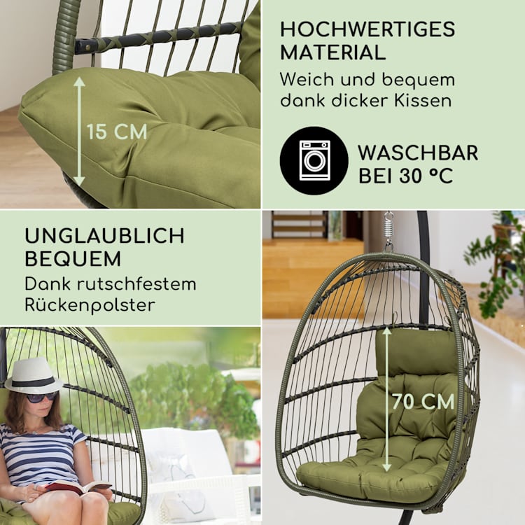 Biarritz Individuelle Hängesessel Sitzkissen Polyester Aluminium Polyrattan 130 kg Einsitzer | Dunkelgrün