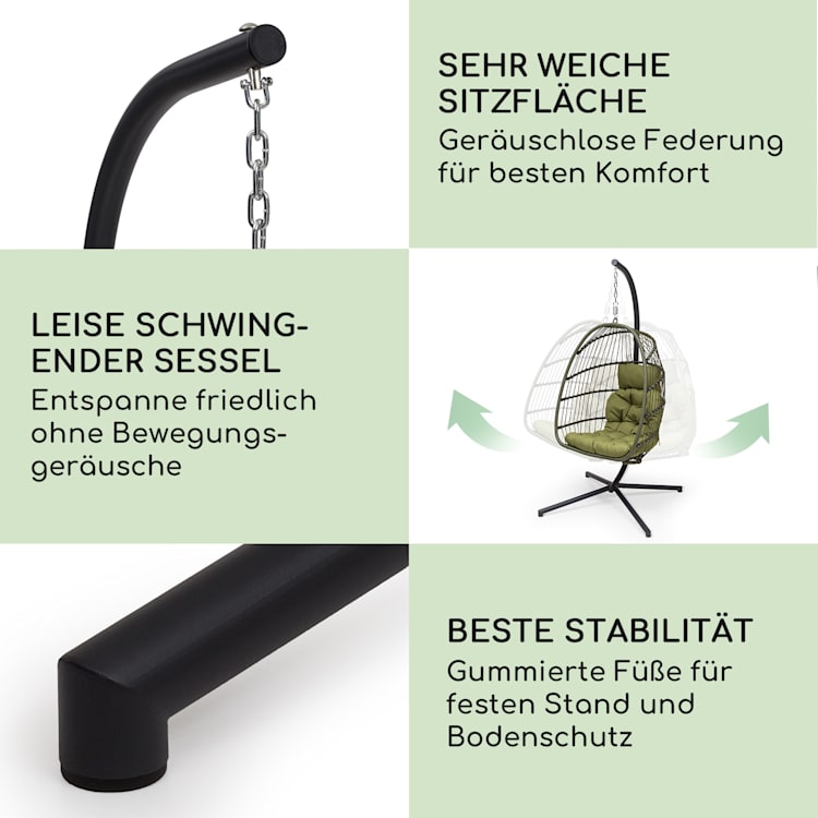 Biarritz Individuelle Hängesessel Sitzkissen Polyester Aluminium Polyrattan 130 kg Einsitzer | Dunkelgrün