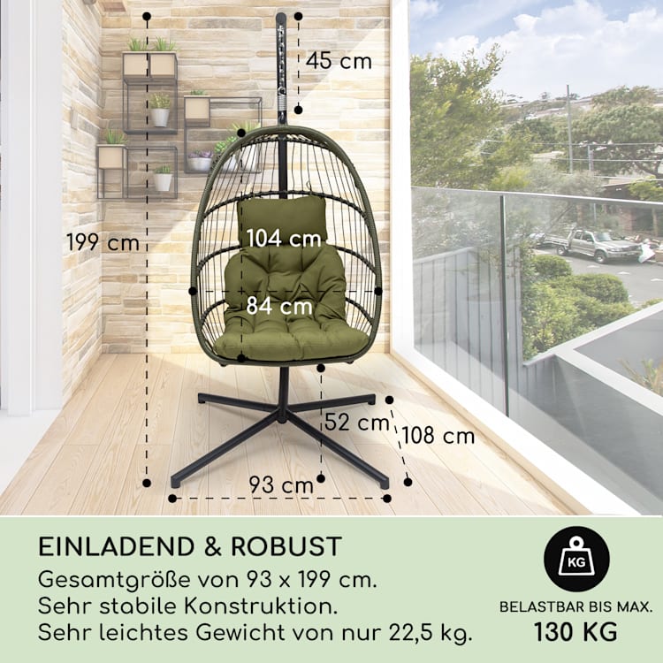 Biarritz Individuelle Hängesessel Sitzkissen Polyester Aluminium Polyrattan 130 kg Einsitzer | Dunkelgrün
