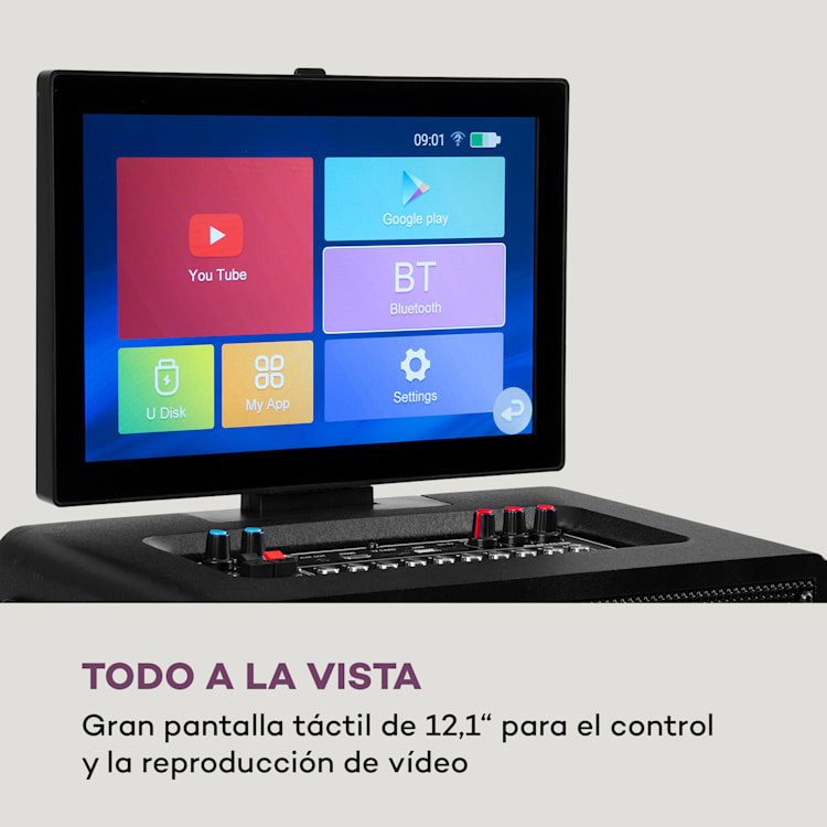 Sistema de karaoke Pro Spin 8 Pantalla táctil de 12,1" 2UHF Mic WiFi BT USB TF HDMI