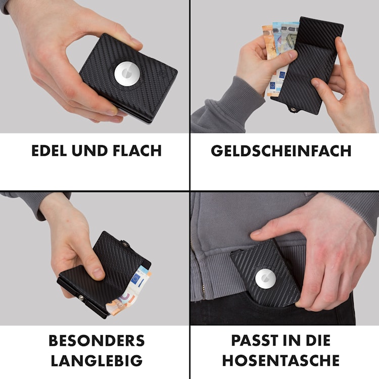 ZNAP Airtag Wallet 8 Karten Münzfach 8,9 x 1,5 x 6,3 cm (BxHxT) RFID-Schutz Carbon | Schwarz