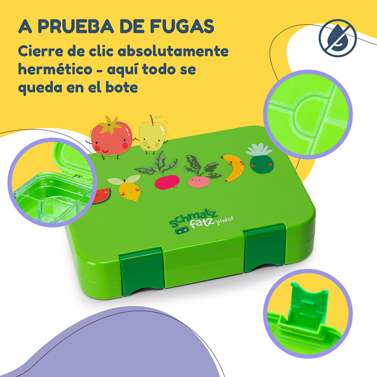 Fiambrera junior 6 compartimentos 21,3 x 15 x 4,5 cm (ancho x alto x fondo) Sin BPA Green Fruit