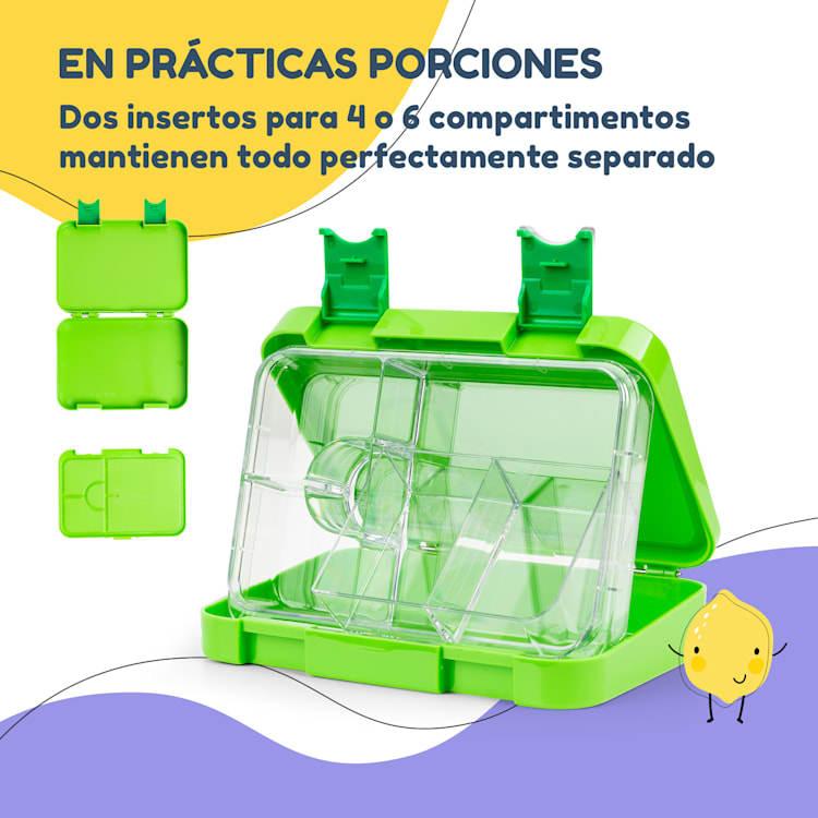 Fiambrera junior 6 compartimentos 21,3 x 15 x 4,5 cm (ancho x alto x fondo) Sin BPA Green Fruit