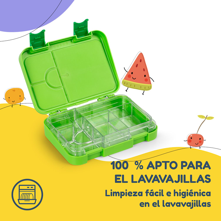 Fiambrera junior 6 compartimentos 21,3 x 15 x 4,5 cm (ancho x alto x fondo) Sin BPA Green Fruit