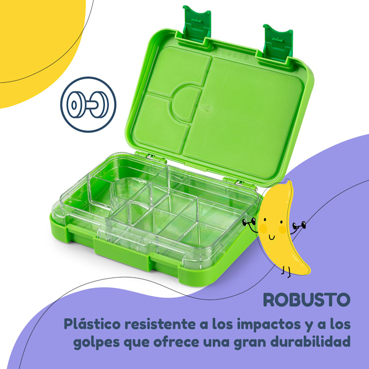 Fiambrera junior 6 compartimentos 21,3 x 15 x 4,5 cm (ancho x alto x fondo) Sin BPA Green Fruit