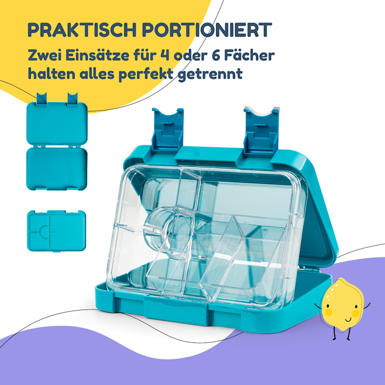 junior Lunchbox 6 Fächer 21,3 x 15 x 4,5 cm (BxHxT) BPA-frei Petrol Sea