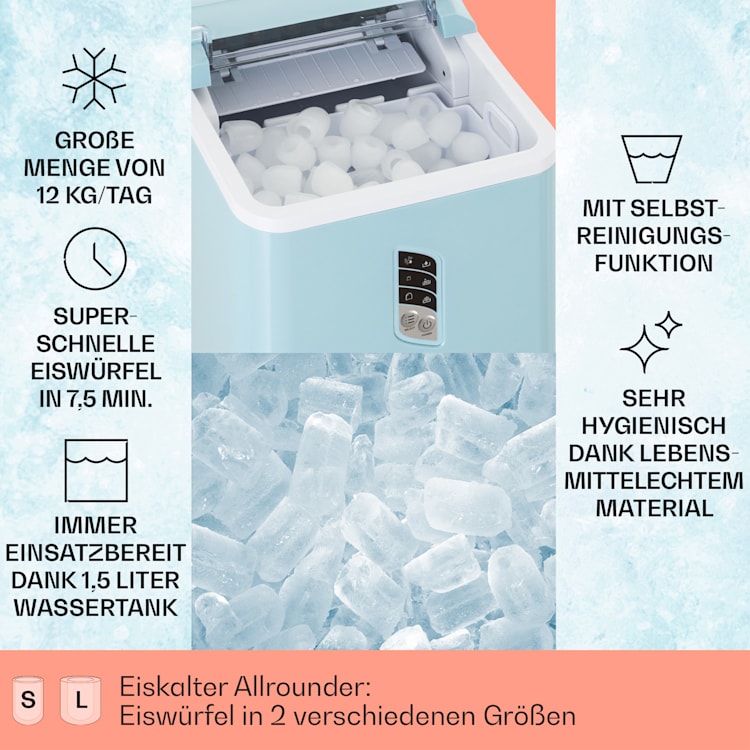 Albaron Eiswürfelmaschine Bullet-Eis 12 kg / 24 h 1,5 Ltr. Display Blau