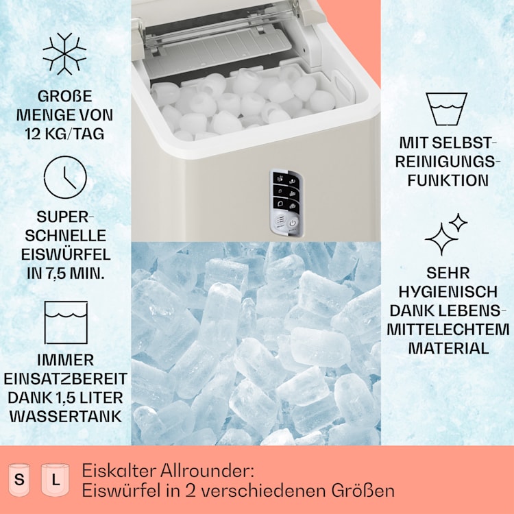 Albaron Eiswürfelmaschine Bullet-Eis 12 kg / 24 h 1,5 Ltr. Display 1,5 Ltr | Creme