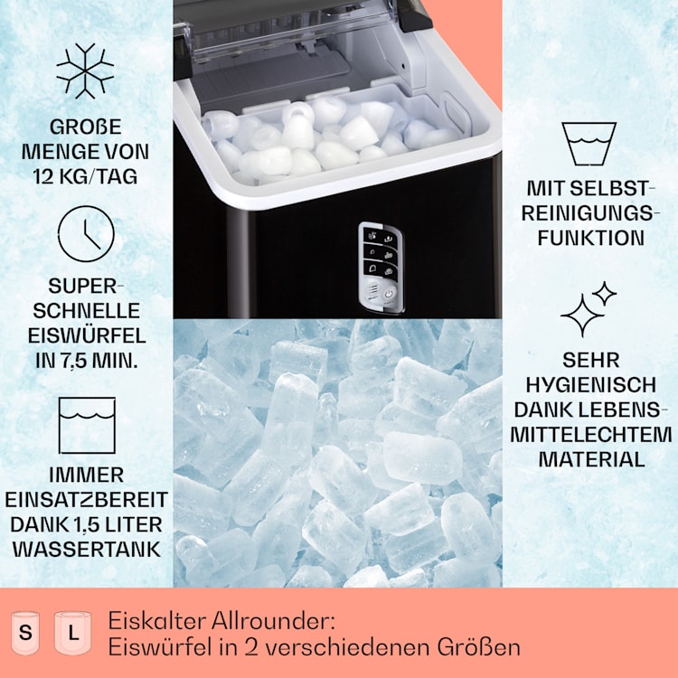 Albaron Eiswürfelmaschine Bullet-Eis 12 kg / 24 h 1,5 Ltr. Display Schwarz
