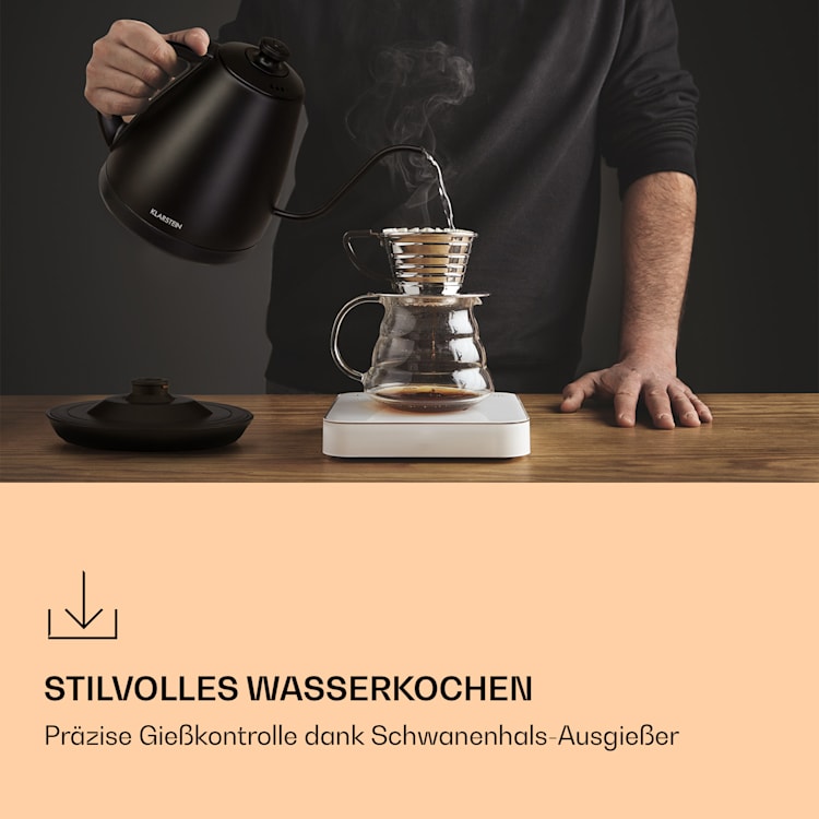 Garcon Wasserkocher 1L 2000W Warmhaltefunktion Schwanenhals Edelstahl Schwarz