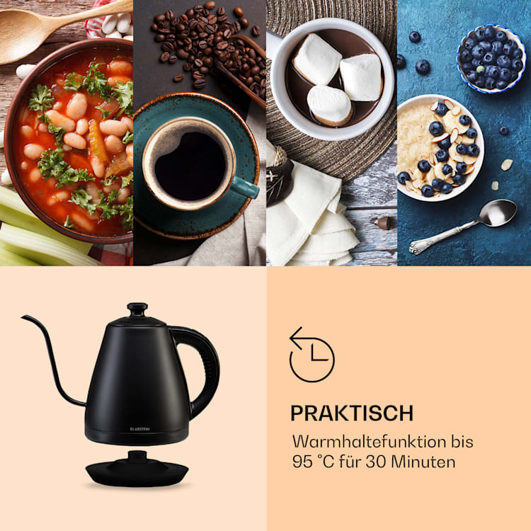 Garcon Wasserkocher 1L 2000W Warmhaltefunktion Schwanenhals Edelstahl Schwarz