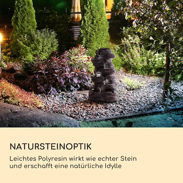 Stonehenge XL Solarbrunnen LED-Beleuchtung Polyresin Li-Ionen-Akku 46 x 88 x 35 cm | Grau