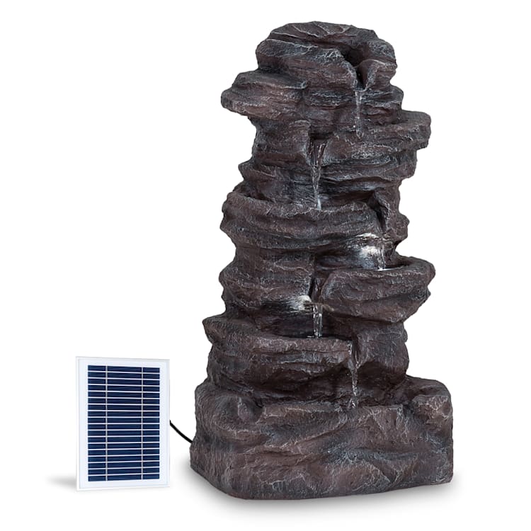 Stonehenge XL Solarbrunnen LED-Beleuchtung Polyresin Li-Ionen-Akku 46 x 88 x 35 cm | Grau