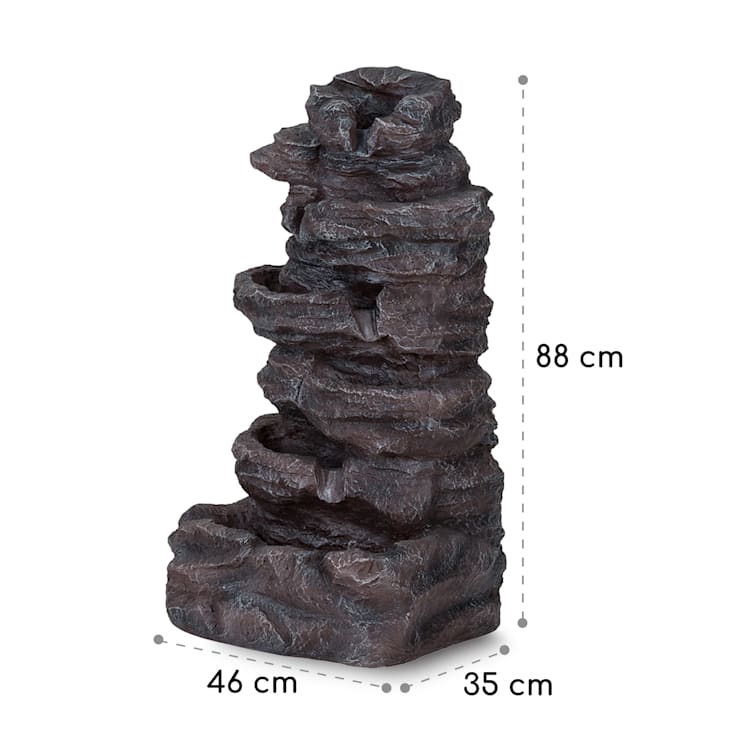 Stonehenge XL Solarbrunnen LED-Beleuchtung Polyresin Li-Ionen-Akku 46 x 88 x 35 cm | Grau