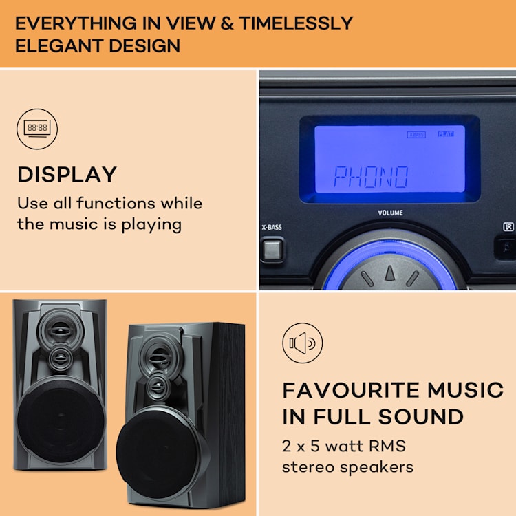 388 Franklin DAB+, stereo systém, gramofón, prehrávač na 3 CD, BT, prehrávač na kazety, AUX, USB port Čierna