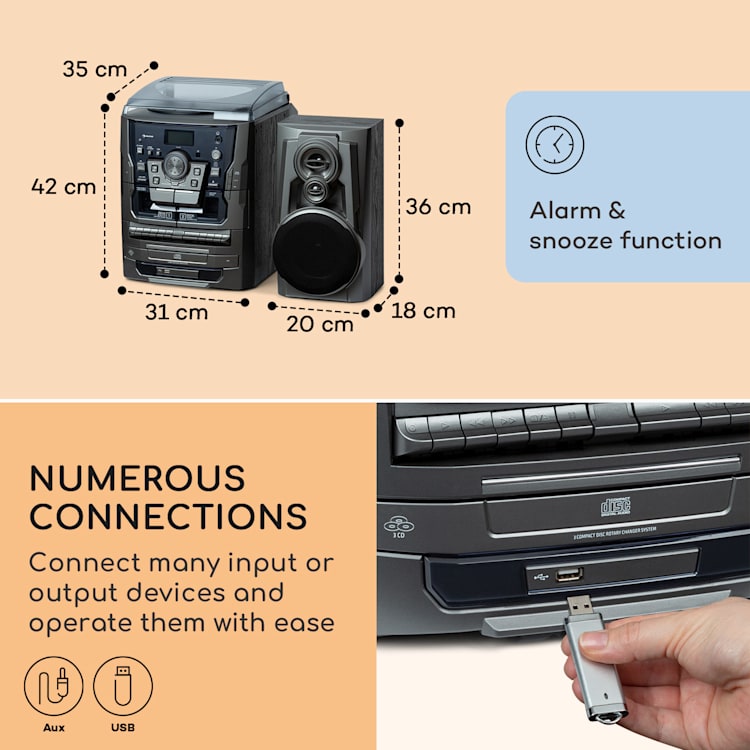 388 Franklin DAB+, stereo systém, gramofón, prehrávač na 3 CD, BT, prehrávač na kazety, AUX, USB port Čierna