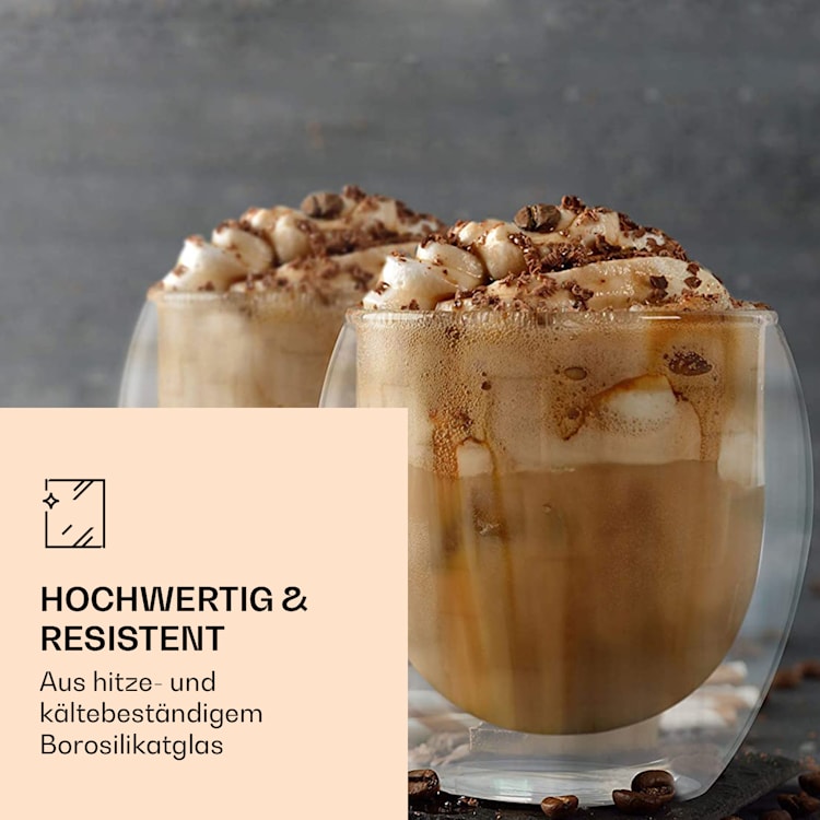 DUOS Jumbo doppelwandiges Glas | Thermoglas | 2 x 310 ml & 410 ml | Trinkglas | Espressoglas, Teeglas, Shotglas | für heiße und kalte Getränke | Borosilikatglas| hitze- und kältebeständig | handgemacht | spülmaschinenfest | Schwebe-Effekt 2er-Set