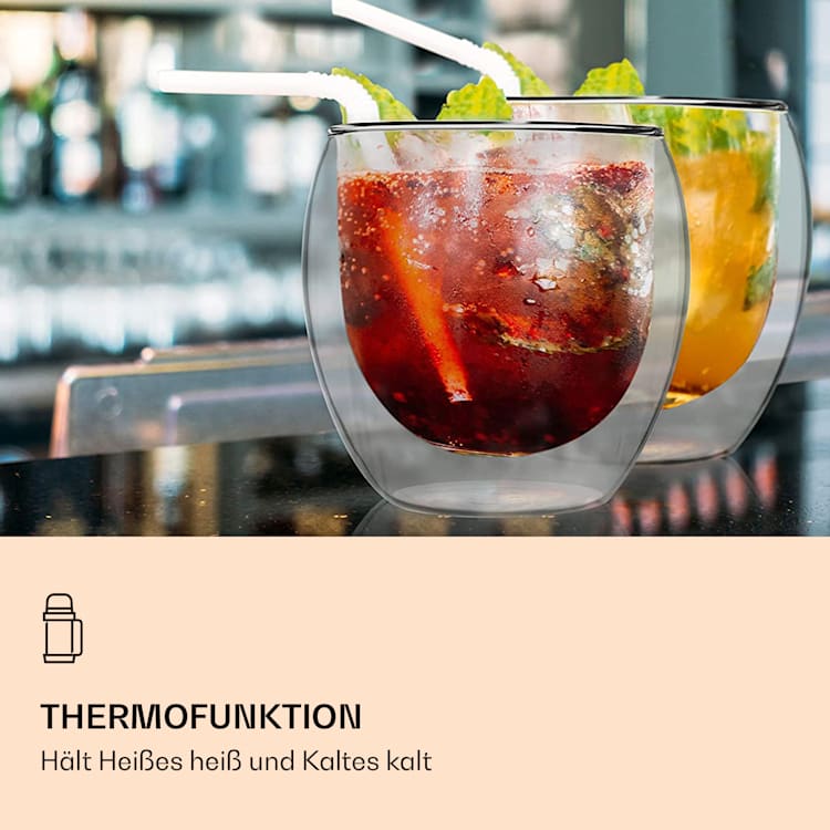DUOS Jumbo doppelwandiges Glas | Thermoglas | 2 x 310 ml & 410 ml | Trinkglas | Espressoglas, Teeglas, Shotglas | für heiße und kalte Getränke | Borosilikatglas| hitze- und kältebeständig | handgemacht | spülmaschinenfest | Schwebe-Effekt 2er-Set