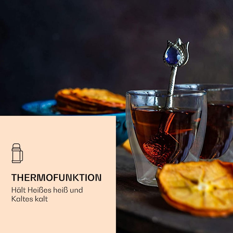 DUOS doppelwandiges Glas 200 ml Thermofunktion inkl. Edelstahl-Löffel 4er-Set