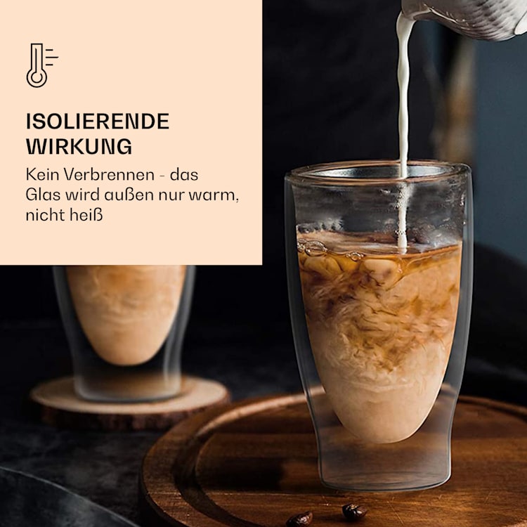 DUOS doppelwandiges Glas 310 ml Thermofunktion inkl. Edelstahl-Löffel 4er-Set