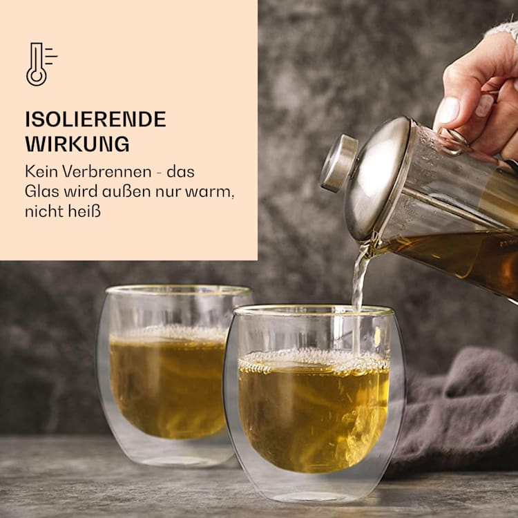 DUOS Jumbo doppelwandiges Glas 410 ml Thermofunktion inkl. Edelstahl-Löffel 4er-Set