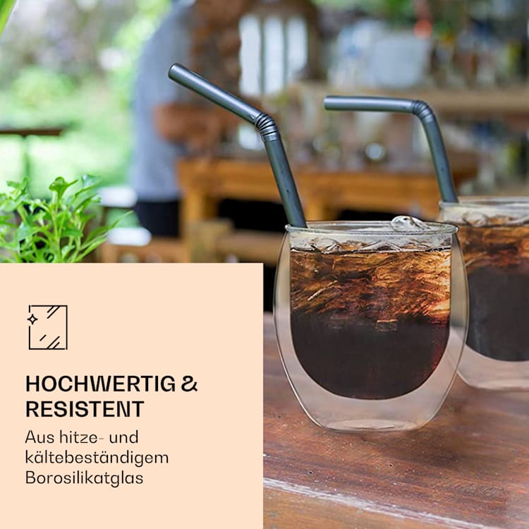 DUOS Jumbo doppelwandiges Glas 410 ml Thermofunktion inkl. Edelstahl-Löffel 4er-Set
