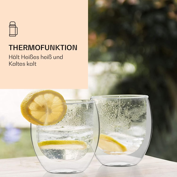 DUOS Jumbo doppelwandiges Glas 410 ml Thermofunktion inkl. Edelstahl-Löffel 4er-Set