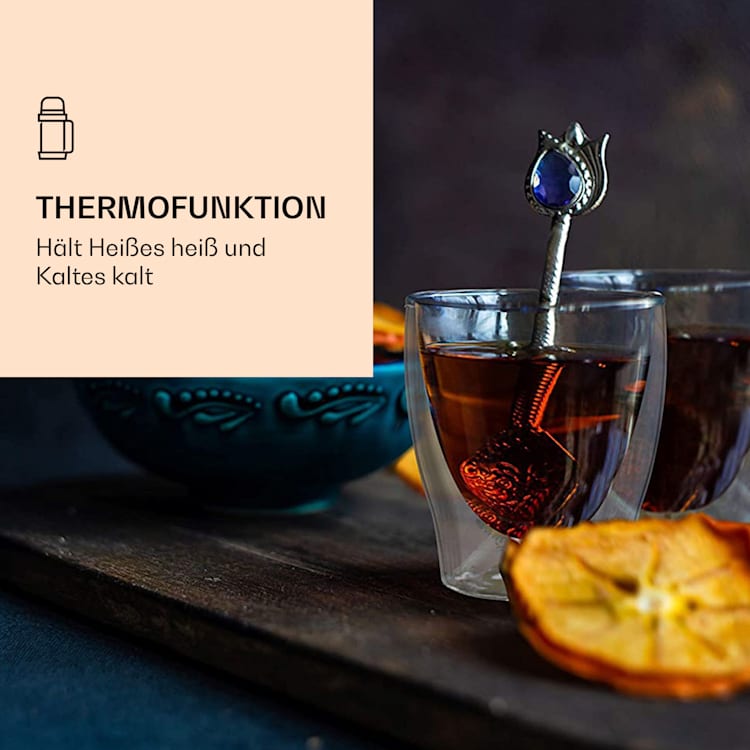 DUOS doppelwandiges Glas 200 ml Thermofunktion inkl. Edelstahl-Löffel 6er-Set