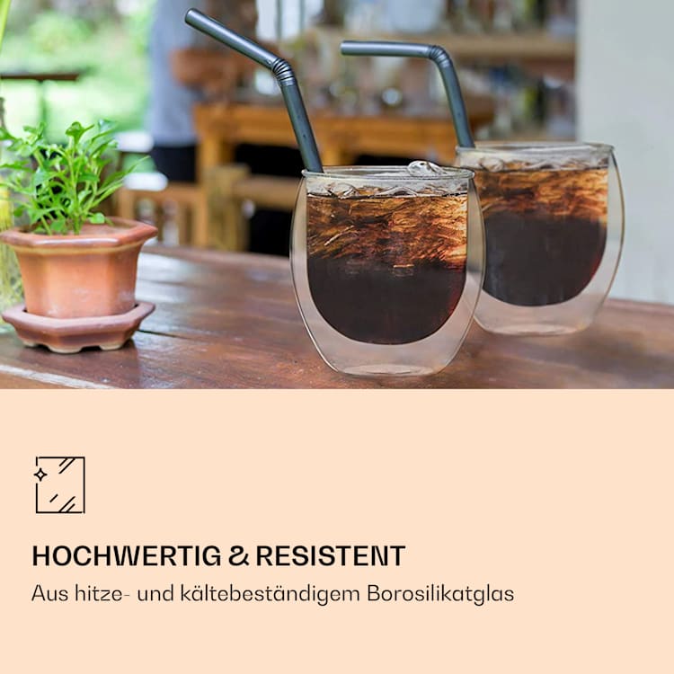 DUOS Jumbo doppelwandiges Glas 410 ml Thermofunktion inkl. Edelstahl-Löffel 6er-Set