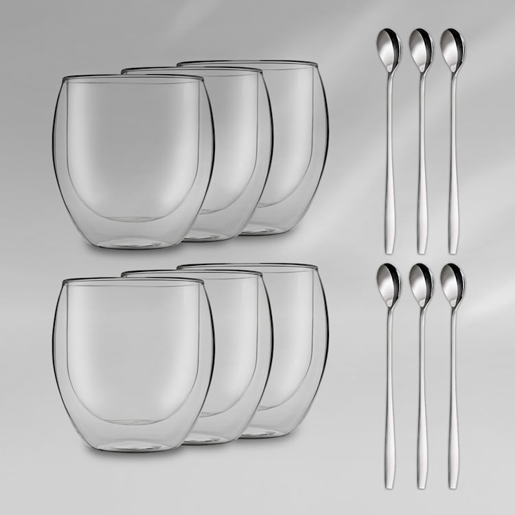 DUOS Jumbo, szklanki termiczne z podwójną ścianką, z łyżeczkami, 6 x 410 ml 6er-Set