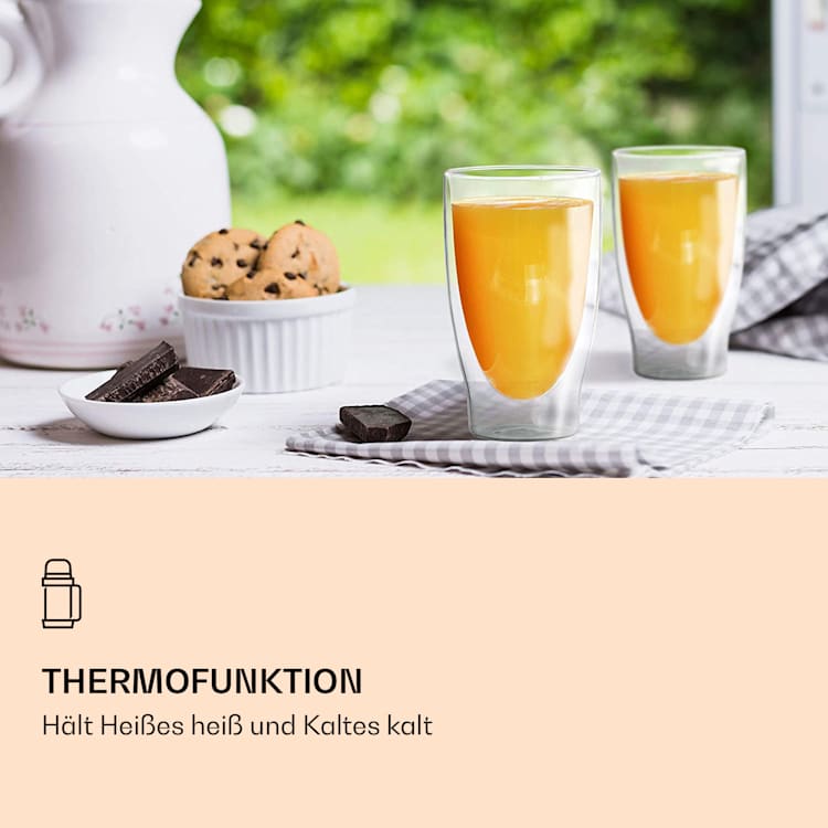 DUOS doppelwandiges Glas 80, 200, 310, 400 ml Thermofunktion inkl. Edelstahl-Löffel 2er-Set
