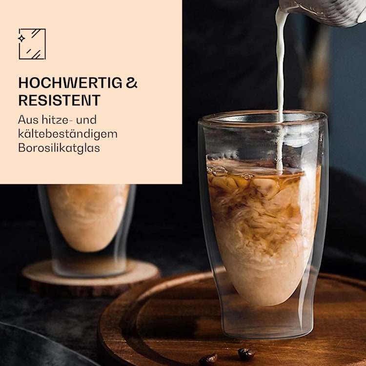 DUOS doppelwandiges Glas 80, 200, 310, 400 ml Thermofunktion inkl. Edelstahl-Löffel 2er-Set