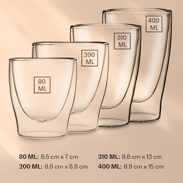 DUOS šalica s dvostrukom stijenkom 80, 200, 310, 400 ml uključujući žlicu 2er-Set