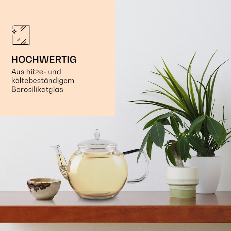 Glaskanne 800 ml Borosilikatglas mit Deckel, Teesieb und Teeblumen