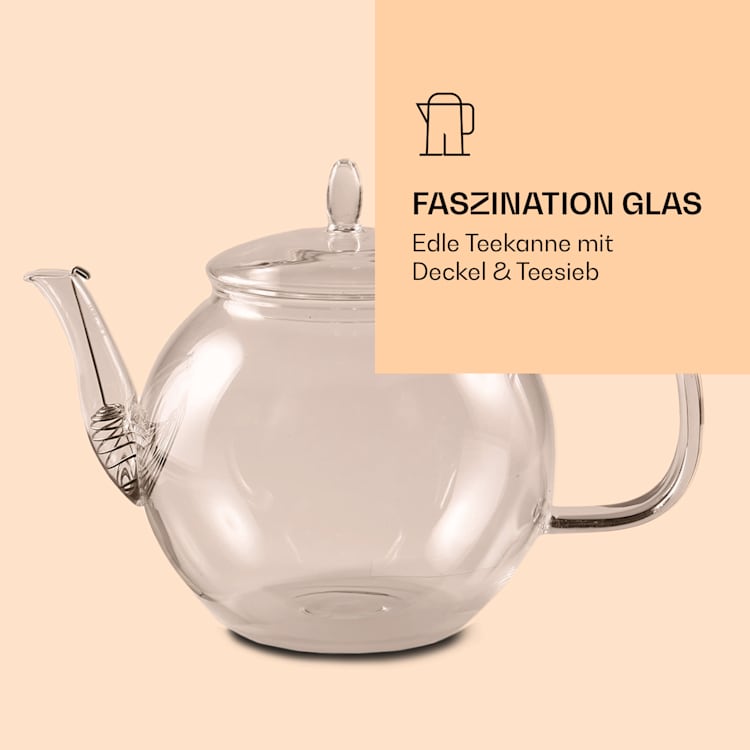 Glaskanne 800 ml Borosilikatglas mit Deckel, Teesieb und Teeblumen