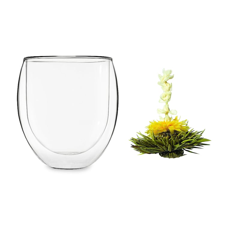 Ice - Bicchiere con fiore di tè, 320 ml, in vetro borosilicato a doppia parete confezione singola