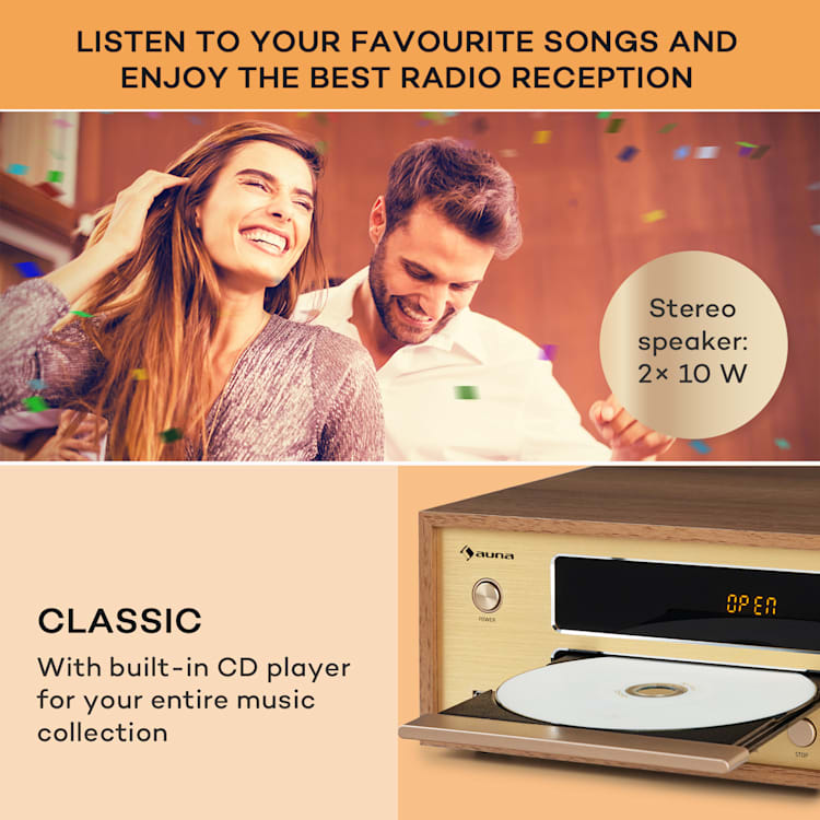 Berklee, HiFi stereo sustav, Bluetooth, stereo zvučnici, UWK, MP3, USB, Line-In Smeđa
