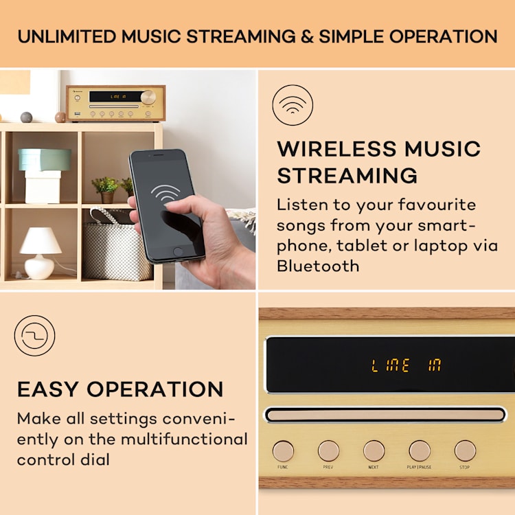 Berklee, HiFi stereo sustav, Bluetooth, stereo zvučnici, UWK, MP3, USB, Line-In Smeđa
