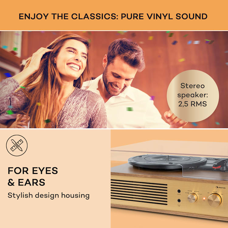 Berklee TT Classic, gramofónový prehrávač, remeňový pohon, 33 1/3 a 45 otáčok/minútu, stereo reproduktory Hnedá