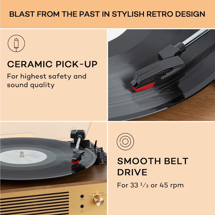 Berklee TT Classic, gramofónový prehrávač, remeňový pohon, 33 1/3 a 45 otáčok/minútu, stereo reproduktory Hnedá