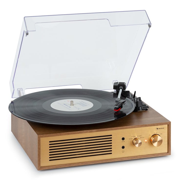 Platine vinyle Berklee TT Classic entraînement par courroie 33 1/3 & 45 T/min enceintes stéréo Brun