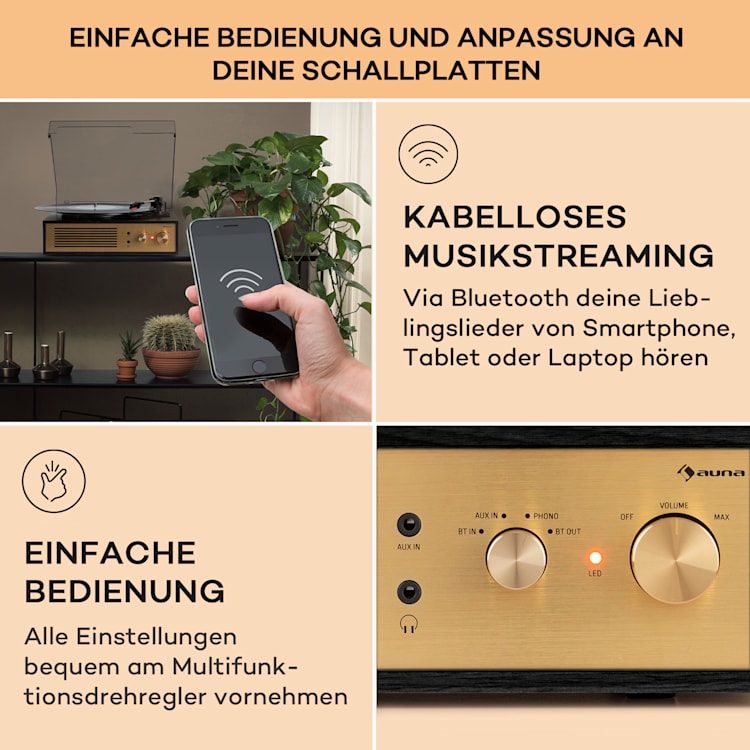 Berklee TT Classic Plattenspieler Riemenantrieb 33 1/3 & 45 U/min Stereo-Lautsprecher Schwarz
