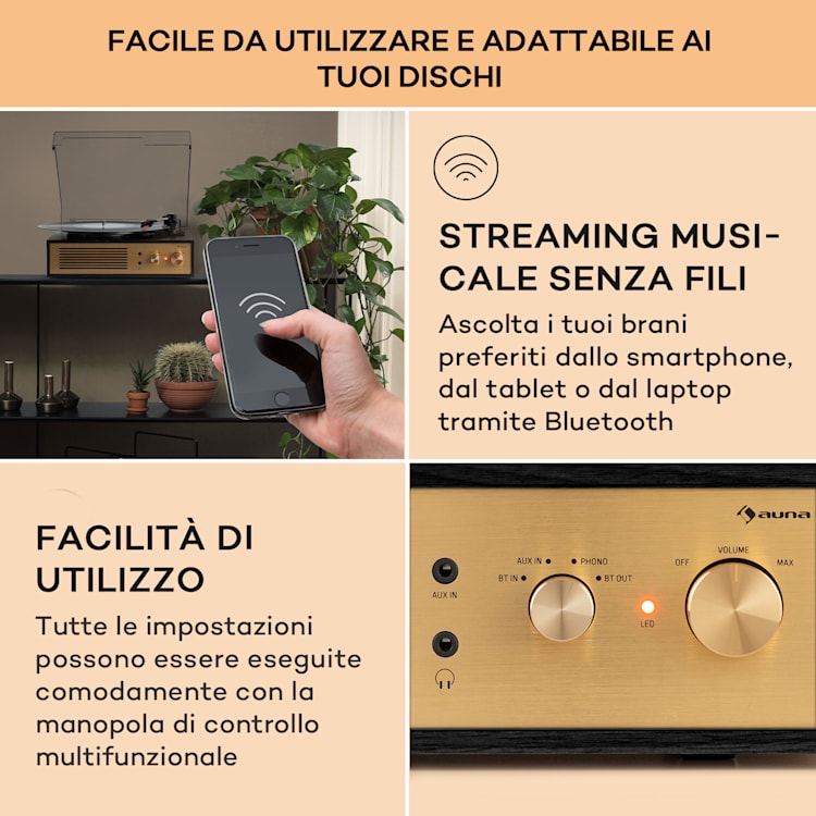 Berklee TT Classic - Giradischi, trazione a cinghia, 33 1/3 & 45 giri/minuto, diffusori stereo Legno nero