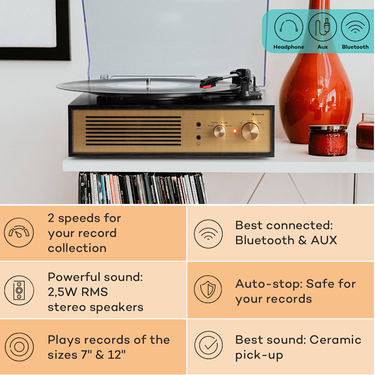Berklee TT Classic, gramofónový prehrávač, remeňový pohon, 33 1/3 a 45 otáčok/minútu, stereo reproduktory Čierna