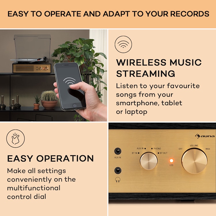 Berklee TT Classic, gramofónový prehrávač, remeňový pohon, 33 1/3 a 45 otáčok/minútu, stereo reproduktory Čierna