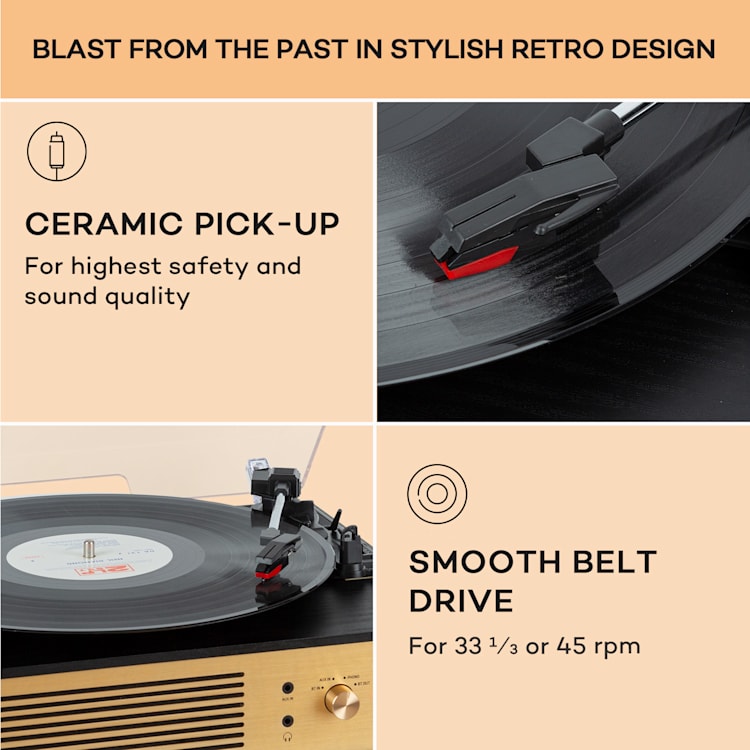 Berklee TT Classic, gramofónový prehrávač, remeňový pohon, 33 1/3 a 45 otáčok/minútu, stereo reproduktory Čierna