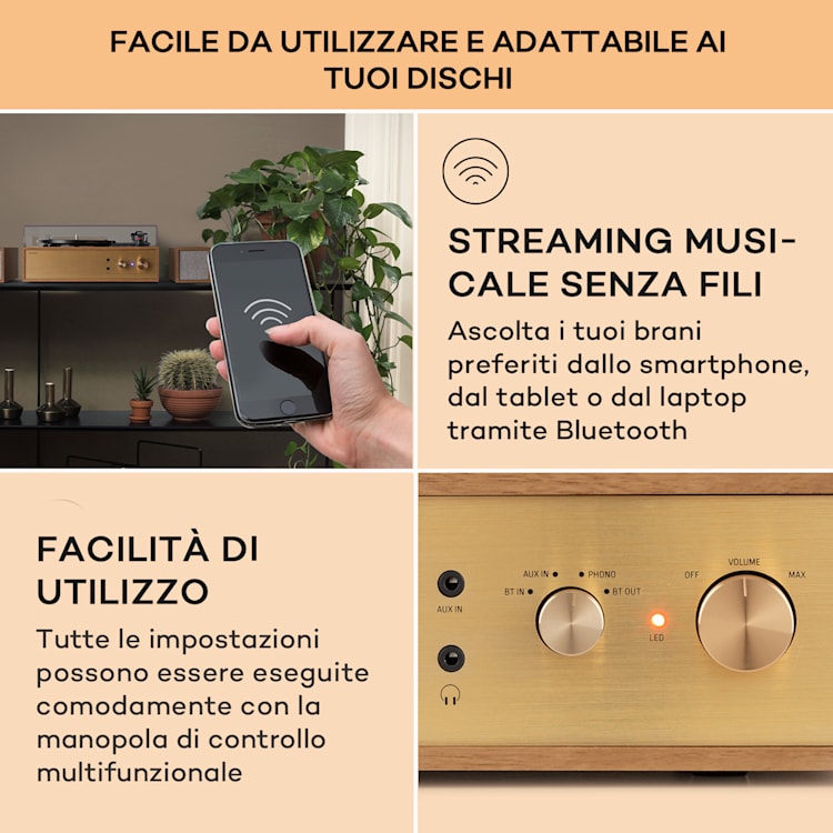Berklee TT Play - Giradischi, trazione a cinghia, 33 1/3 & 45 giri/minuto, diffusori stereo Marrone